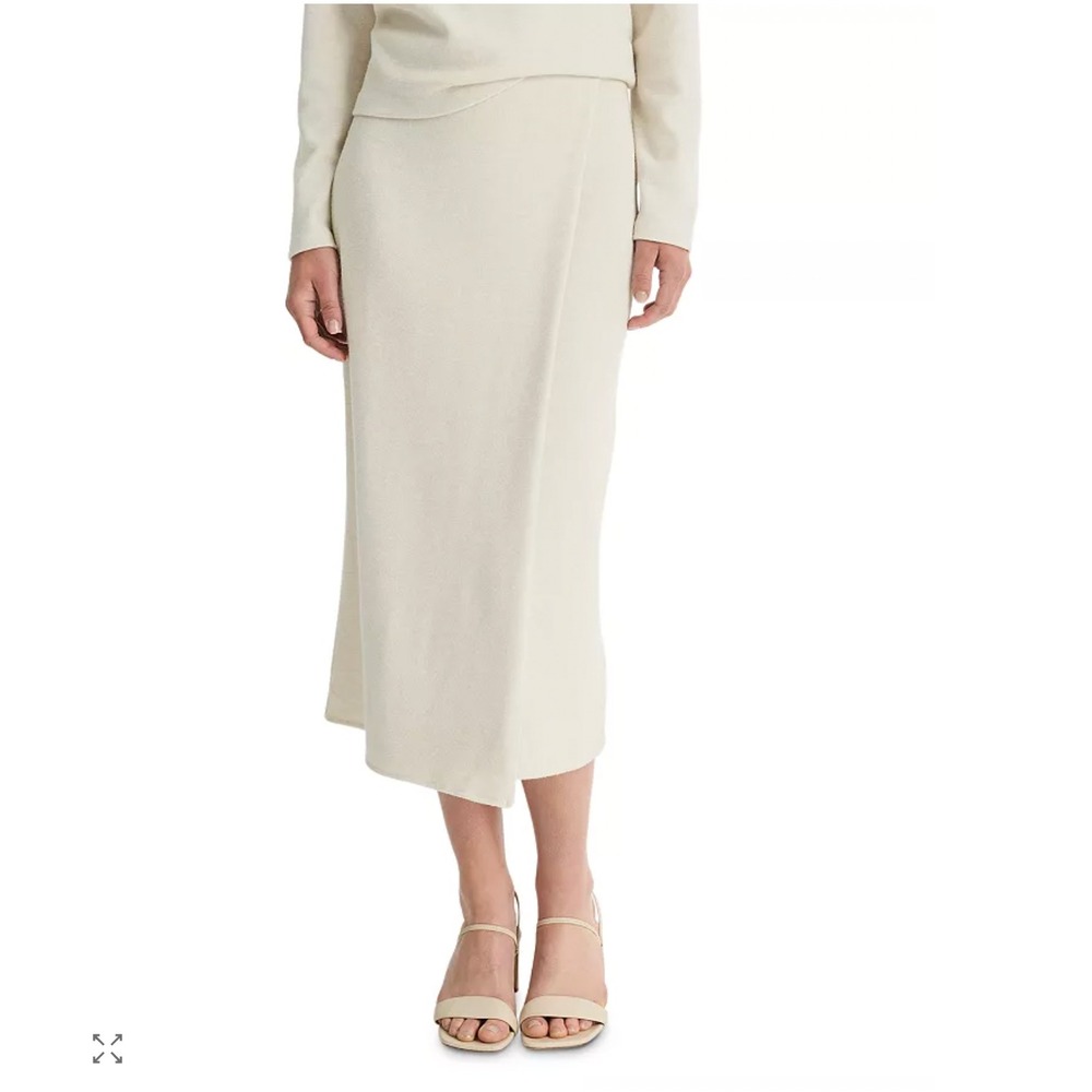 Vince Cozy Cream Knit Midi Skirt Faux Wrap Luxury Minimalist Women's Small